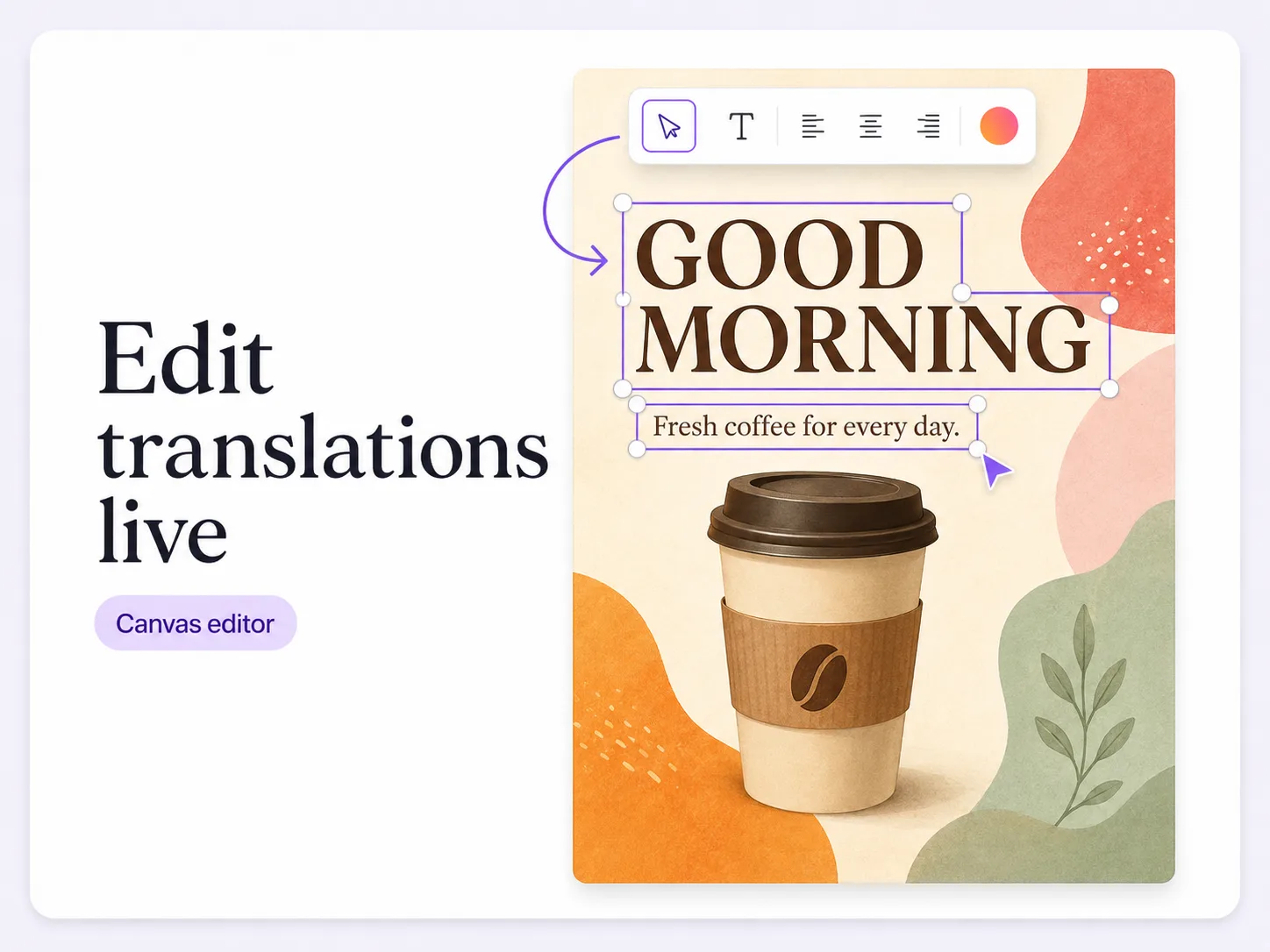 Interactive Canvas with Editable Translated Text